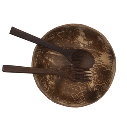 [All09214] Coconut Bowl with Spoon and Fork ,وعاء جوز الهند بالملعقة والشوكة